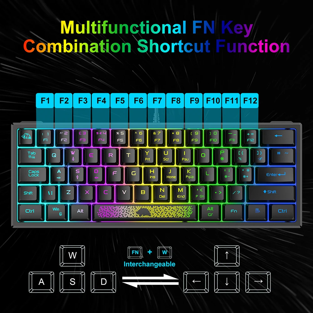 Проводная клавиатура K61 RGB, 60 Процентов, 62 Клавиши, Эргономичная Игровая клавиатура для ноутбука, Офисная клавиатура Изображение 4