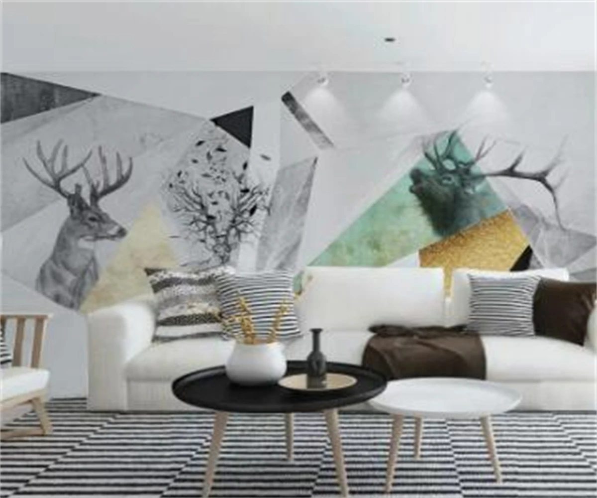 Простая настенная роспись с геометрическим рисунком, Лось, ТВ-фон, стена, 3D обои для гостиной, спальни, украшение дома, пользовательские 3D обои Изображение 3