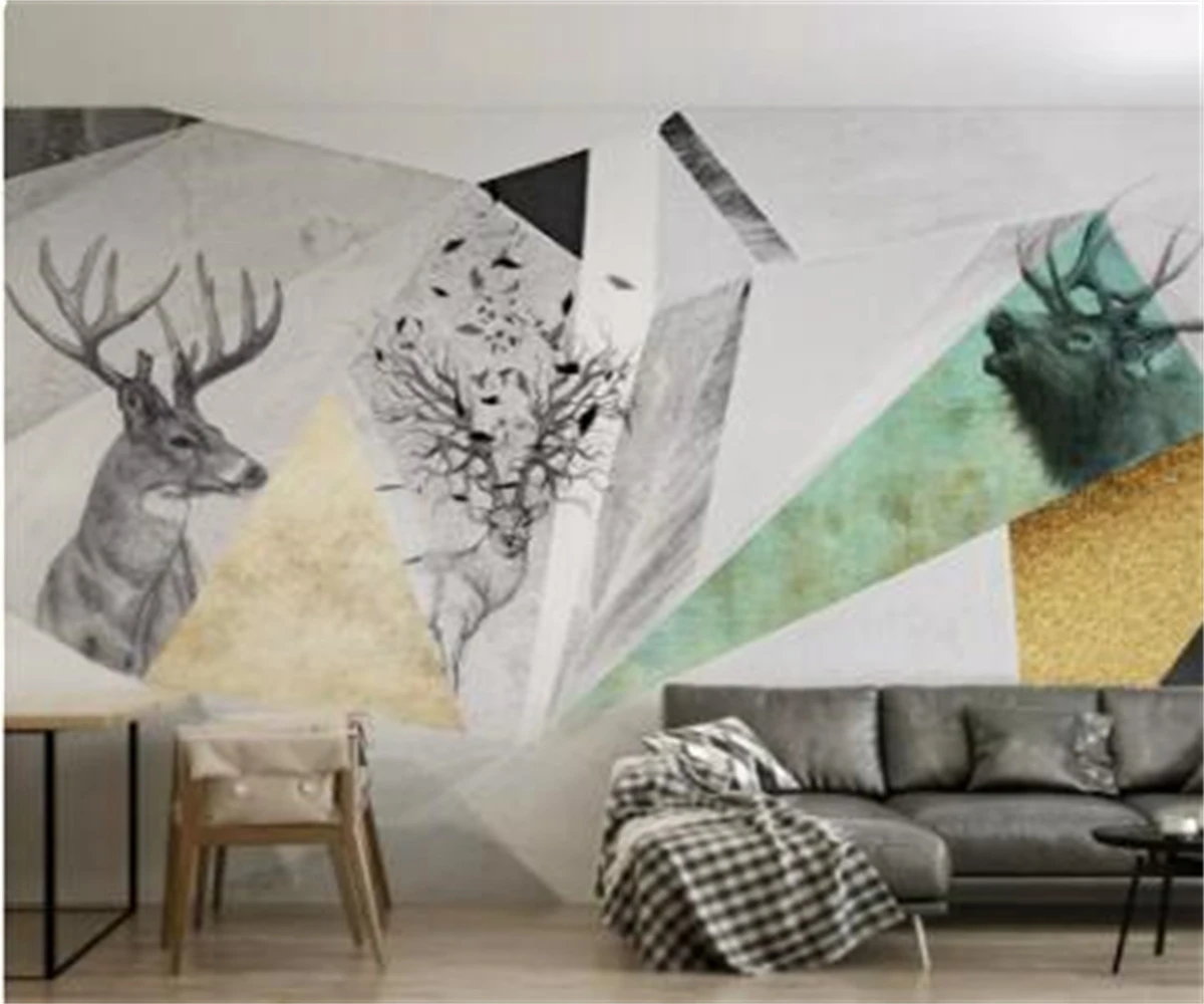 Простая настенная роспись с геометрическим рисунком, Лось, ТВ-фон, стена, 3D обои для гостиной, спальни, украшение дома, пользовательские 3D обои Изображение 4