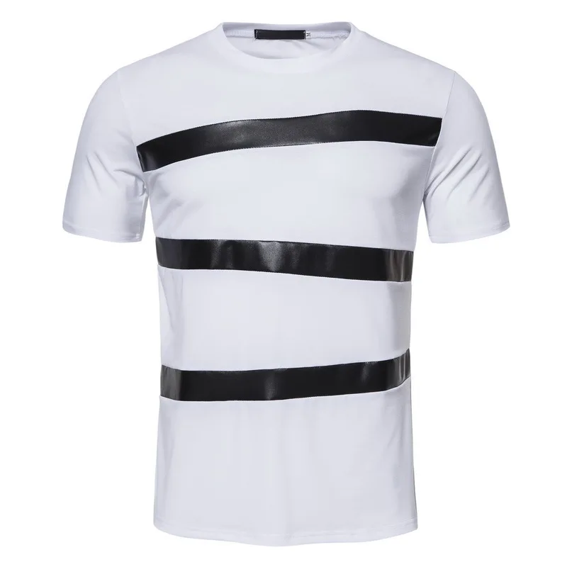 Размер ЕС, летняя новая мужская повседневная модная футболка с круглым вырезом и коротким рукавом в стиле пэчворк Изображение 4