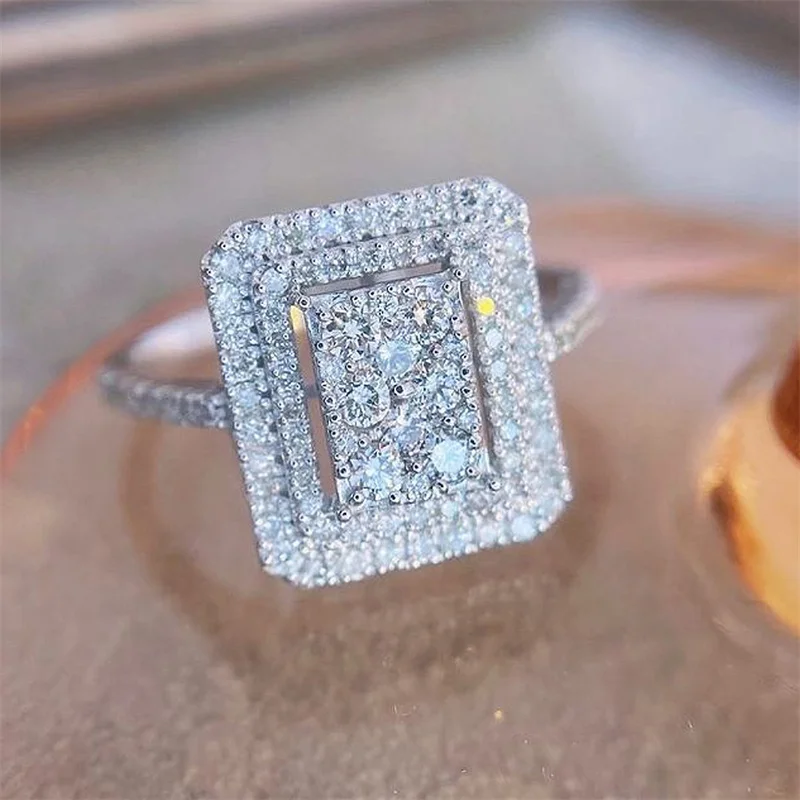 Роскошное Женское Большое квадратное кольцо, Обручальное кольцо серебристого цвета, Винтажные Кристально-белые Обручальные кольца для женщин Изображение 0