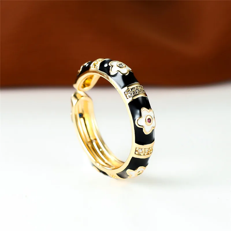 Роскошное Женское Маленькое Черное Регулируемое кольцо, Классическое Обручальное кольцо золотого цвета, Минималистичные Металлические Открытые обручальные кольца для женщин Изображение 1