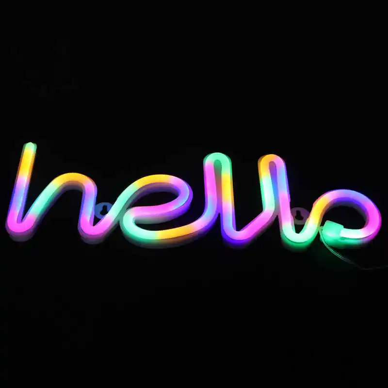 световой дисплей меню ресторана Красочная Светодиодная Неоновая Вывеска Hello Letters Неоновый Свет для Декора Свадебной вечеринки С питанием от USB/батареи Изображение 3