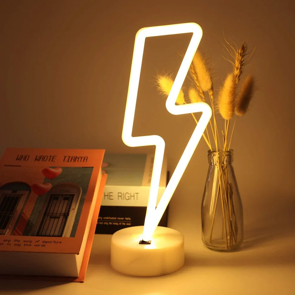 Светодиодная неоновая вывеска в форме молнии, USB-ночник на батарейках, декоративная настольная лампа для украшения домашней вечеринки в гостиной Изображение 0