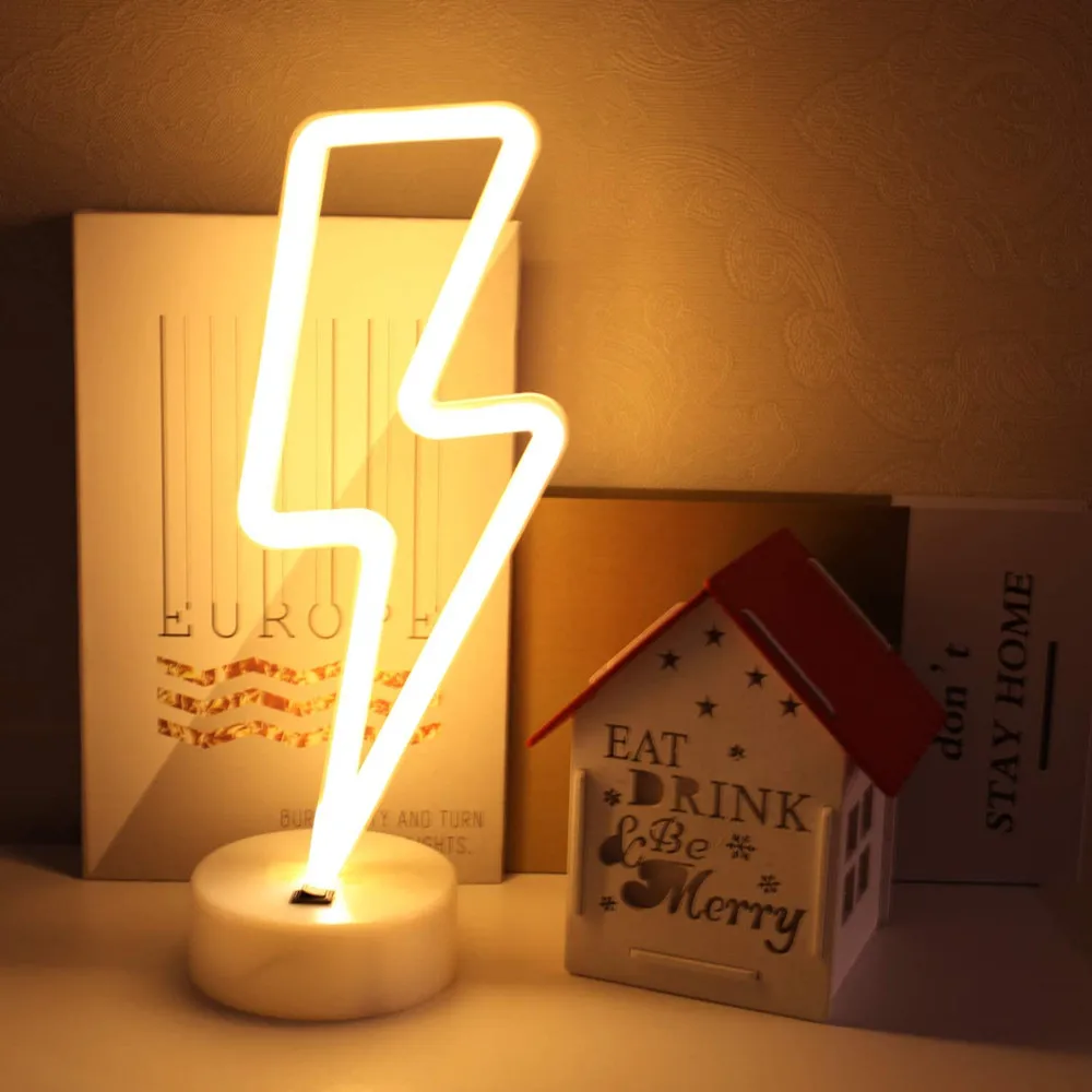 Светодиодная неоновая вывеска в форме молнии, USB-ночник на батарейках, декоративная настольная лампа для украшения домашней вечеринки в гостиной Изображение 1