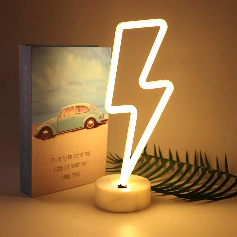 Светодиодная неоновая вывеска в форме молнии, USB-ночник на батарейках, декоративная настольная лампа для украшения домашней вечеринки в гостиной Изображение 4