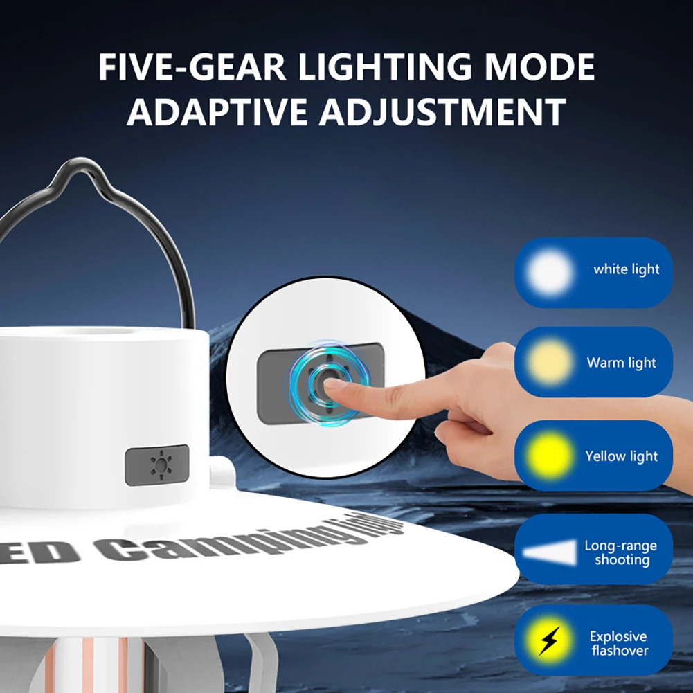 Светодиодный фонарь для кемпинга 5 режимов XPE Camping Light Type-C USB Перезаряжаемый фонарь для палатки Водонепроницаемый фонарик для пеших прогулок, рыбалки, факел Изображение 4