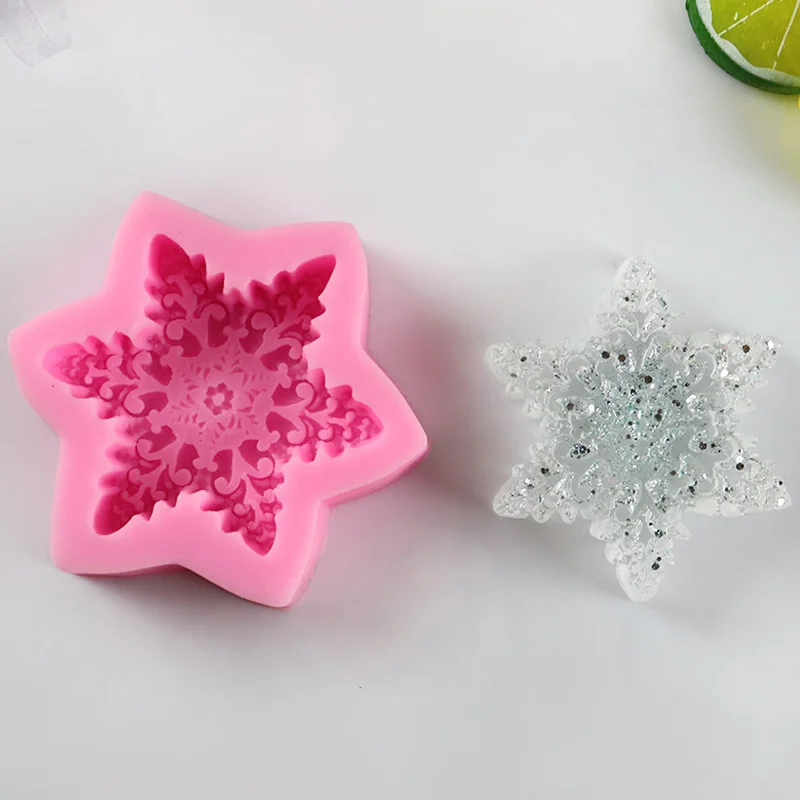 Силиконовая форма в форме 3D снежинки и звезды, украшение для выпечки кухонного торта, форма для шоколада 
