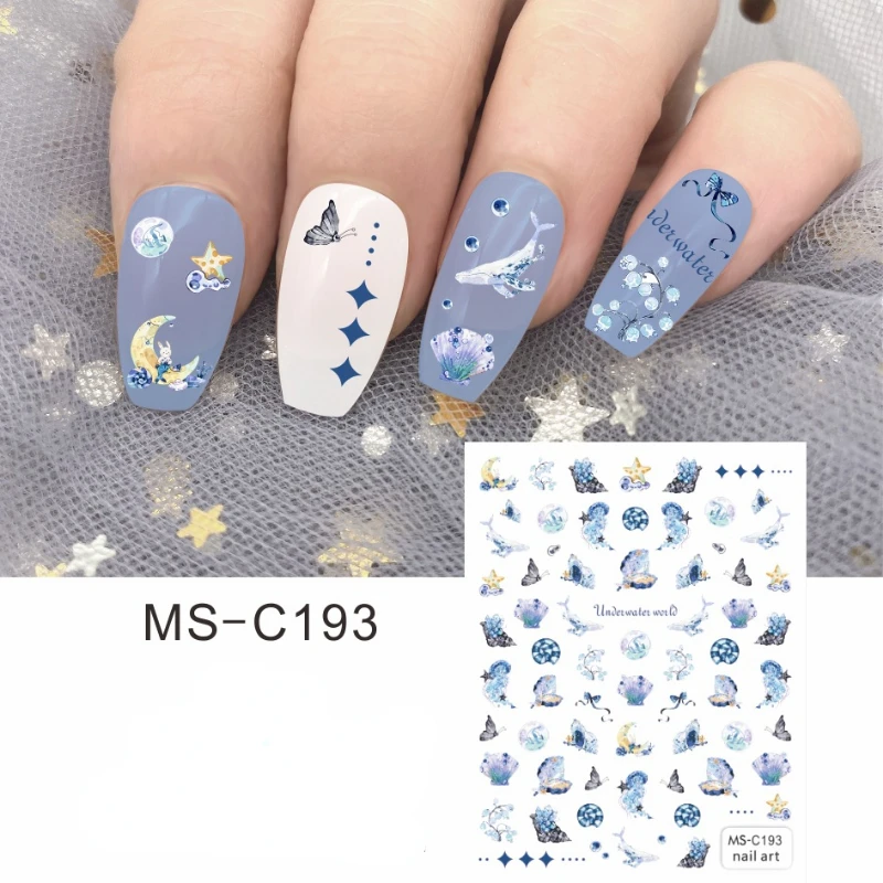 Синие наклейки для ногтей в виде ракушки медузы, коралловые наклейки для ногтей, Синие наклейки для ногтей в виде звездной рыбы, наклейки для ногтей, наклейки для украшения ногтей Изображение 3