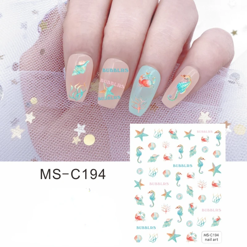 Синие наклейки для ногтей в виде ракушки медузы, коралловые наклейки для ногтей, Синие наклейки для ногтей в виде звездной рыбы, наклейки для ногтей, наклейки для украшения ногтей Изображение 5