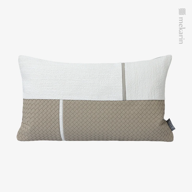 Скандинавская современная подушка для спальни, дизайнерская диванная подушка, сшитая из хлопка и льна, двухцветный тканый узор, поясная подушка, гостиничная подушка Изображение 0