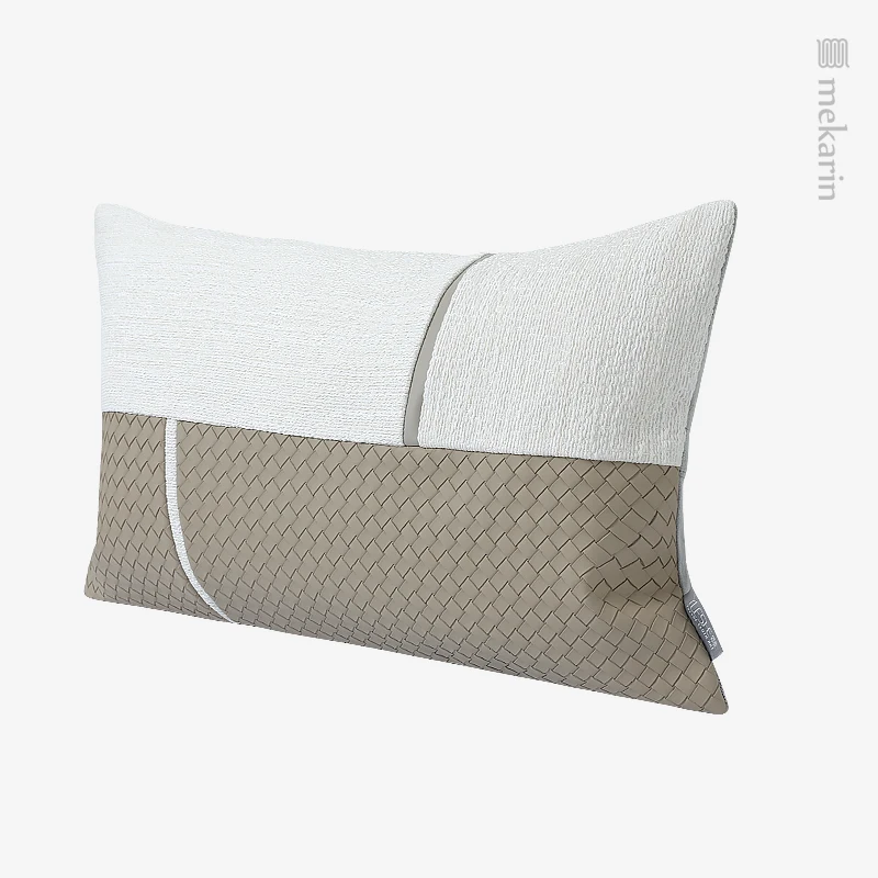 Скандинавская современная подушка для спальни, дизайнерская диванная подушка, сшитая из хлопка и льна, двухцветный тканый узор, поясная подушка, гостиничная подушка Изображение 1