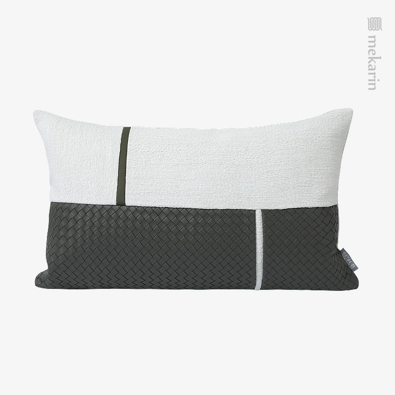 Скандинавская современная подушка для спальни, дизайнерская диванная подушка, сшитая из хлопка и льна, двухцветный тканый узор, поясная подушка, гостиничная подушка Изображение 4