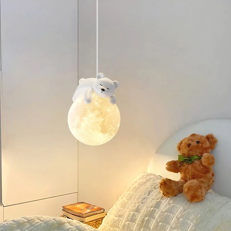 Современная люстра в виде животных для гостиной, столовой G9, подвесной светильник с медведем и кроликом, детское прикроватное освещение Изображение 3