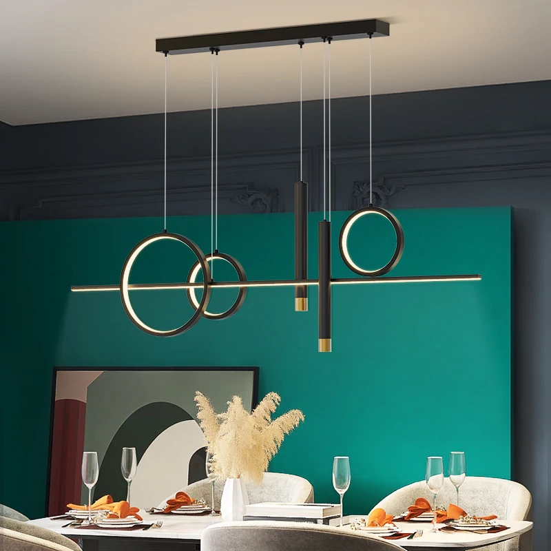 Современная минималистичная светодиодная люстра Подвесные светильники для ресторана Nordic Home Indoor Lamp Decor с регулируемой яркостью с дистанционным управлением Изображение 3