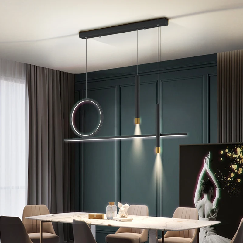 Современная минималистичная светодиодная люстра Подвесные светильники для ресторана Nordic Home Indoor Lamp Decor с регулируемой яркостью с дистанционным управлением Изображение 4