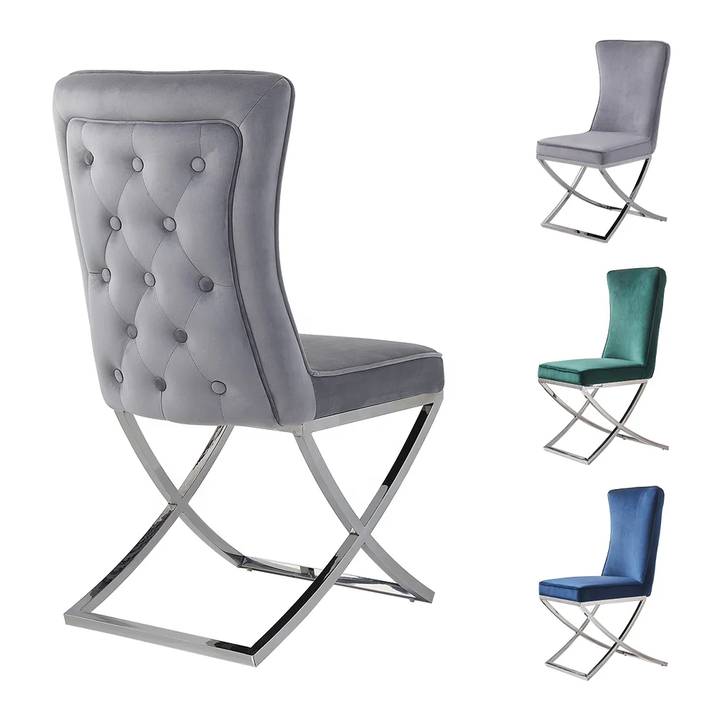 Современный бархатный обеденный стул с высокой спинкой, металлическая ножка, бархатная ткань, стулья из нержавеющей стали Изображение 1
