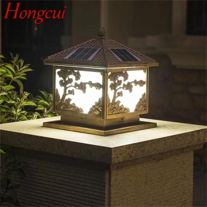 Солнечные настенные наружные светильники Hongcui, светодиодное освещение на столбах, водонепроницаемый современный светильник на столбах для патио, веранды, балкона виллы Изображение 0