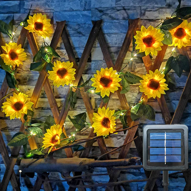 Солнечные фонари для украшения сада, светодиодные водонепроницаемые гирлянды с имитацией цветка Подсолнуха, Сказочные гирлянды для украшения свадебной вечеринки во внутреннем дворике Изображение 0
