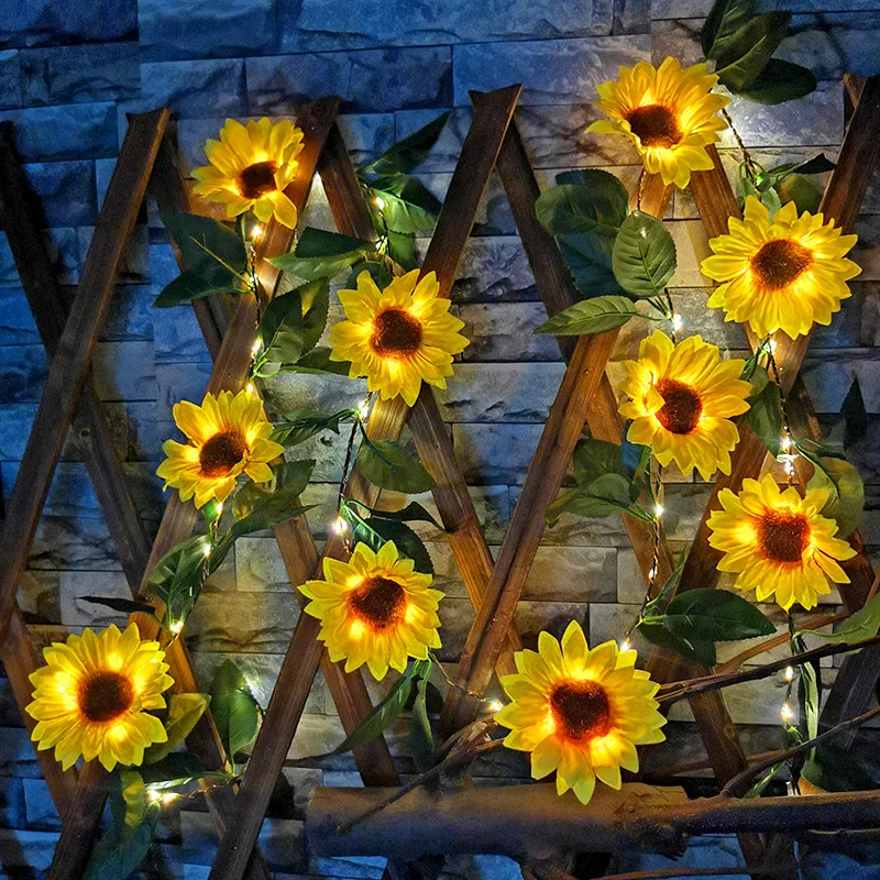 Солнечные фонари для украшения сада, светодиодные водонепроницаемые гирлянды с имитацией цветка Подсолнуха, Сказочные гирлянды для украшения свадебной вечеринки во внутреннем дворике Изображение 1