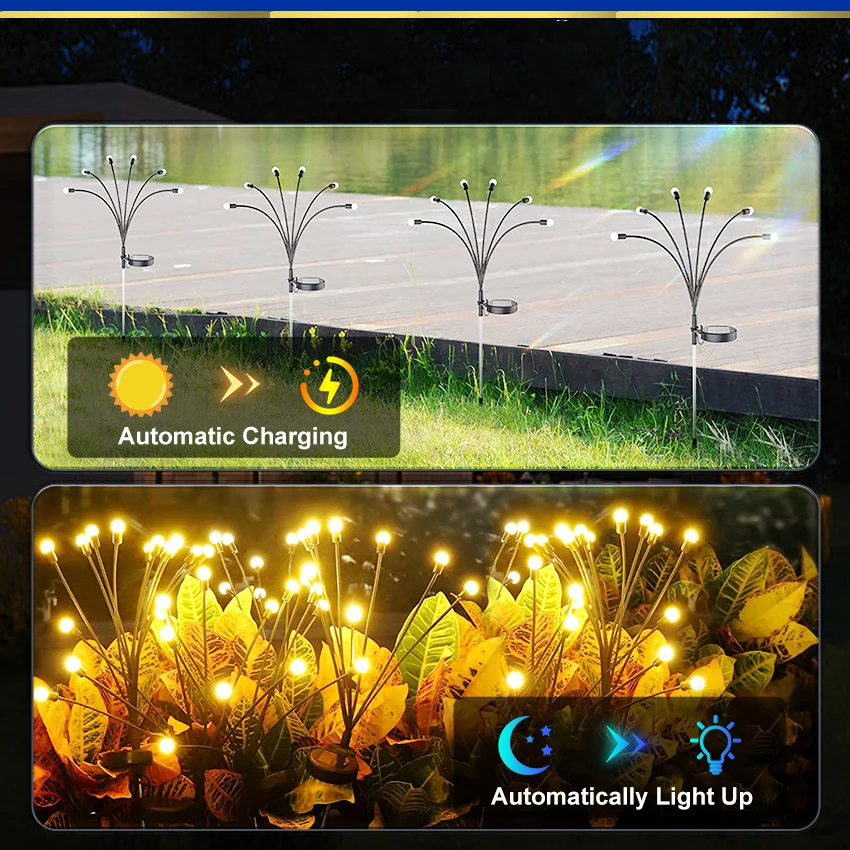 Солнечный светлячок, уличные светодиодные лампы для сада, газона, IP65, Водонепроницаемые, Домашний Загородный Пейзаж с балконом, Солнечный свет, Украшение сада Изображение 5