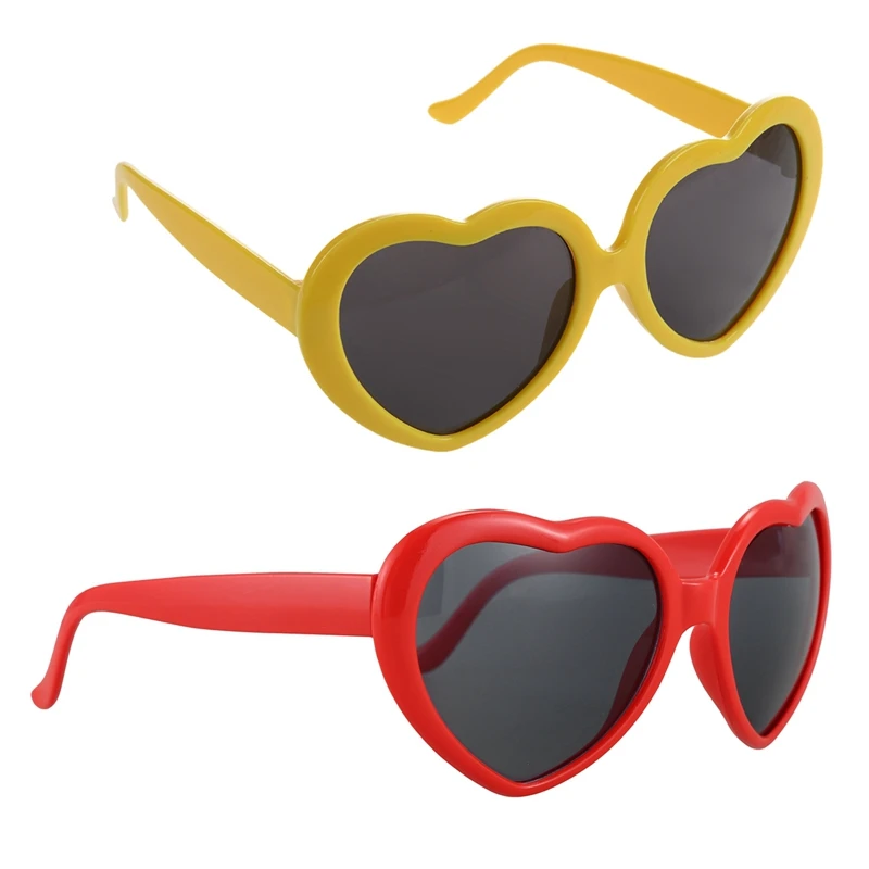Солнцезащитные очки в стиле Лолиты в форме сердца в стиле ретро, маскарадный костюм для вечеринки, ЯРКО-красный и летний Солнцезащитные очки в форме сердца в форме любви, желтый Изображение 0