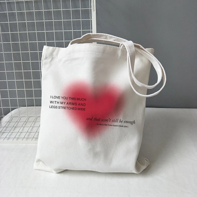 Сумка для покупок с мультяшными фразами, эко-многоразовая женская сумка-тоут, сумка для колледжа, ретро Большая женская сумка для покупок через плечо Изображение 0