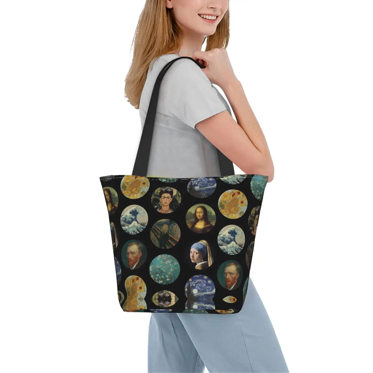 Сумки для покупок в продуктовых магазинах Винсента Ван Гога, холщовые сумки для покупок, сумки через плечо, большая вместительная моющаяся сумка для художественной росписи Изображение 5