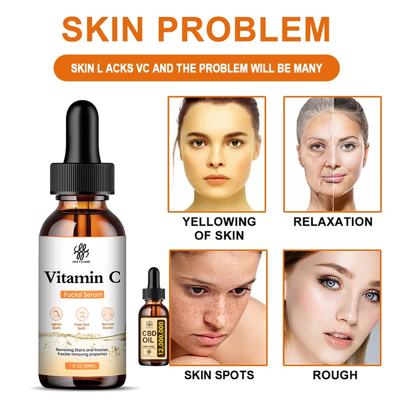 Сыворотка для лица с витамином С iMATCHME Осветляет кожу, осветляет пятна, Эссенция для лица с гиалуроновой кислотой, косметические средства по уходу за кожей Изображение 1