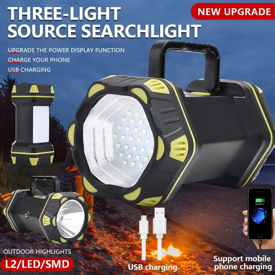 Тактический светодиодный фонарик, ультра яркий Водонепроницаемый фонарик, 8 режимов, аккумулятор 18650, USB-перезаряжаемый Рабочий фонарь, Портативный прожектор Изображение 0