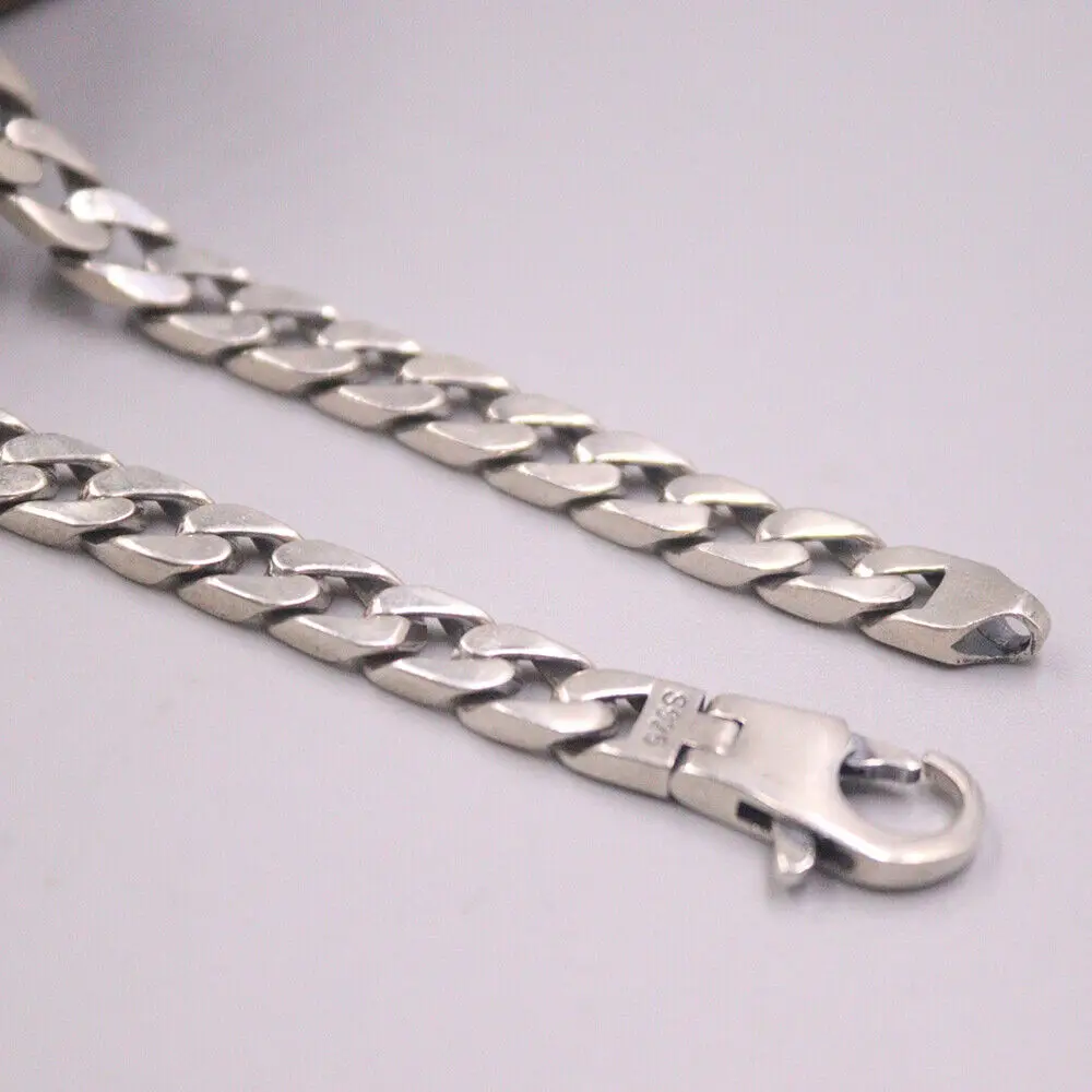 Твердое серебро 925 пробы, 7-миллиметровая цепочка с бордюрным звеном, мужское ожерелье 22 дюйма L Изображение 3