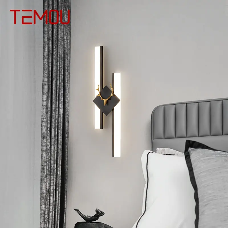 Тема Скандинавский латунный настенный светильник Креативный бра с черными оленьими рогами, современный светодиодный светильник 3 цвета для домашнего декора гостиной Спальни Изображение 0