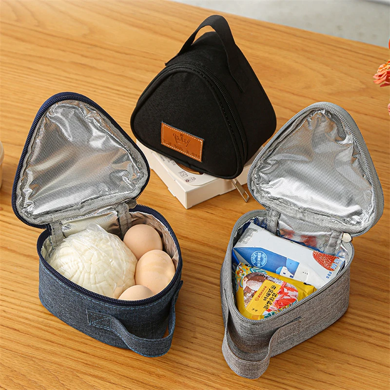 Термосумка для завтрака с изоляцией, маленькие треугольные сумки-ланч-боксы с рисовыми шариками, милые портативные пакеты для еды, Бенто, Фреш для женщин и детей Изображение 1