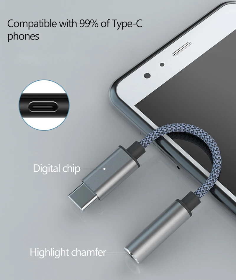 Тип C 3,5 Разъем Для Наушников USB C до 3,5 мм AUX Адаптер Для Наушников Аудио кабель HIFI DAC Для Huawei V30 mate 20 P30 pro Xiaomi Mi 9 Изображение 3