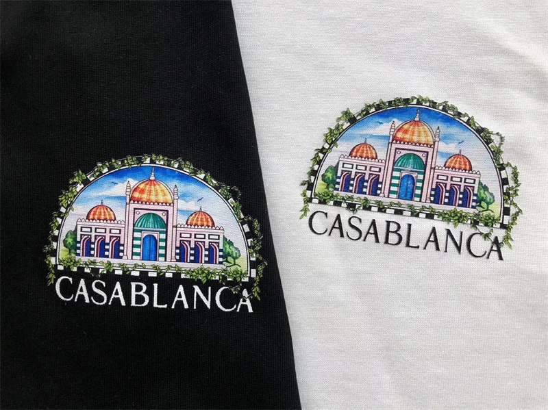 Топовая версия футболки Castle Architecture Casablanca для мужчин и женщин, повседневная футболка лучшего качества, верхняя футболка Изображение 2