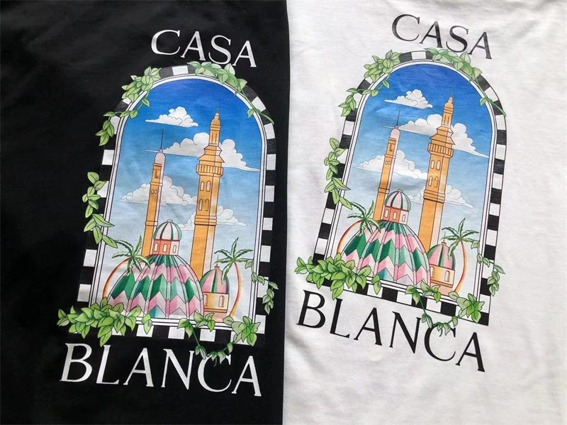 Топовая версия футболки Castle Architecture Casablanca для мужчин и женщин, повседневная футболка лучшего качества, верхняя футболка Изображение 3