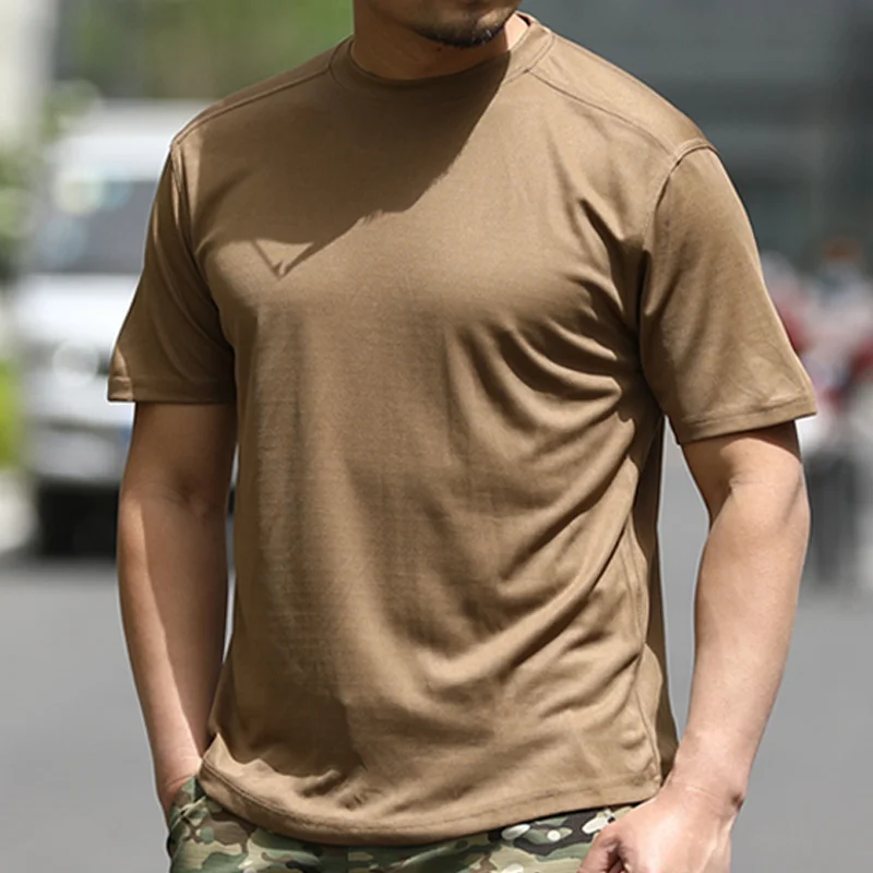 Уличная тактическая быстросохнущая футболка с коротким рукавом, мужская летняя спортивная дышащая свободная футболка для занятий фитнесом и бегом Изображение 0
