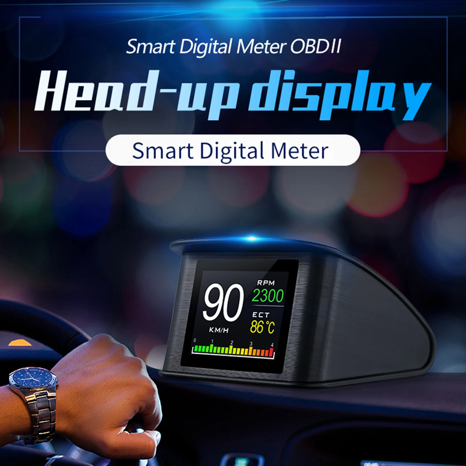 Умный дисплей HUD 2,2 дюймовый цифровой спидометр OBDII автомобильный головной дисплей с дисплеями скорости расстояния времени и многого другого Изображение 1