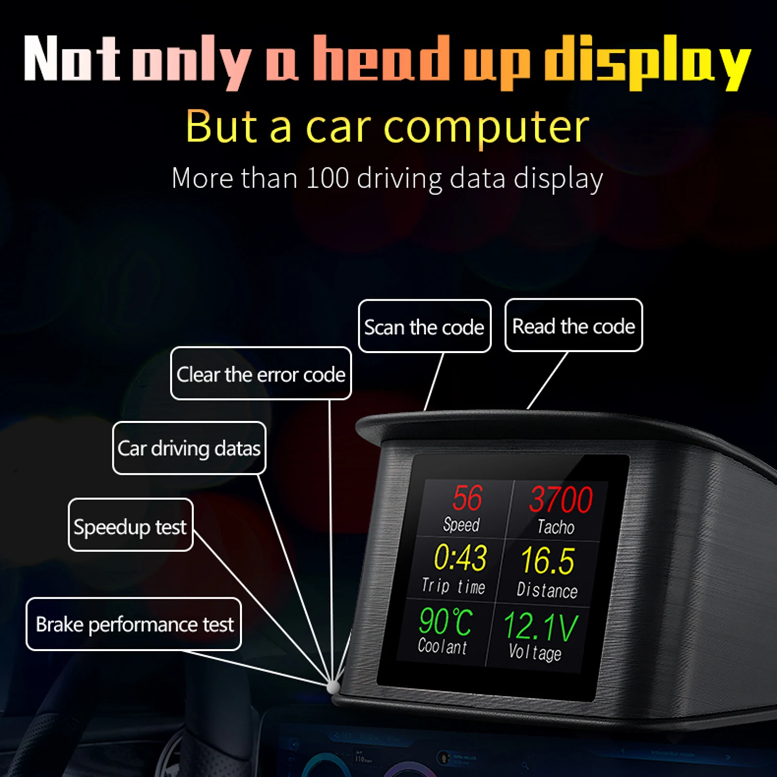 Умный дисплей HUD 2,2 дюймовый цифровой спидометр OBDII автомобильный головной дисплей с дисплеями скорости расстояния времени и многого другого Изображение 4