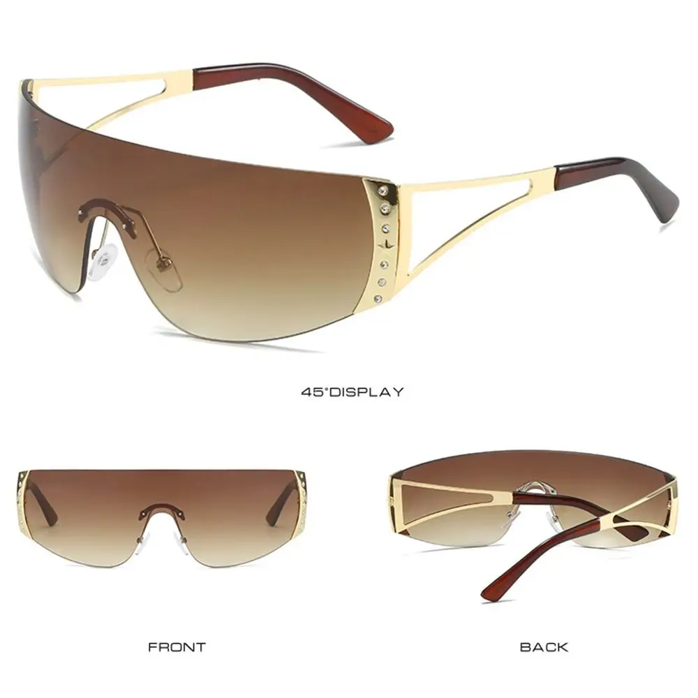 Футуристические солнцезащитные очки Y2K, обернутые вокруг бескаркасных солнцезащитных очков с градиентными линзами, солнцезащитные очки с плоским верхом, женские Мужские очки с UV400 оттенками Изображение 1