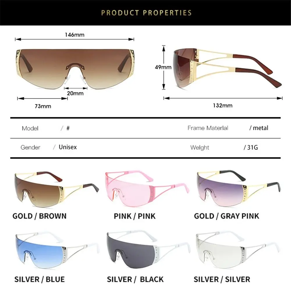 Футуристические солнцезащитные очки Y2K, обернутые вокруг бескаркасных солнцезащитных очков с градиентными линзами, солнцезащитные очки с плоским верхом, женские Мужские очки с UV400 оттенками Изображение 2