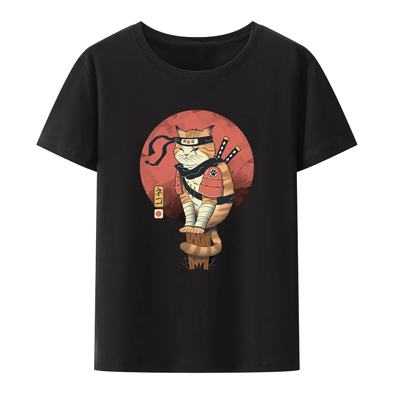 Хлопковая футболка Ninja Warrior Cat, Рубашки и блузки в Японском стиле, Ulzzang Trend, Футболка с коротким рукавом, Топы Y2k, Женские Укороченные Изображение 0