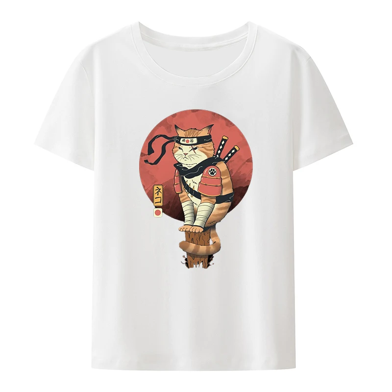 Хлопковая футболка Ninja Warrior Cat, Рубашки и блузки в Японском стиле, Ulzzang Trend, Футболка с коротким рукавом, Топы Y2k, Женские Укороченные Изображение 1