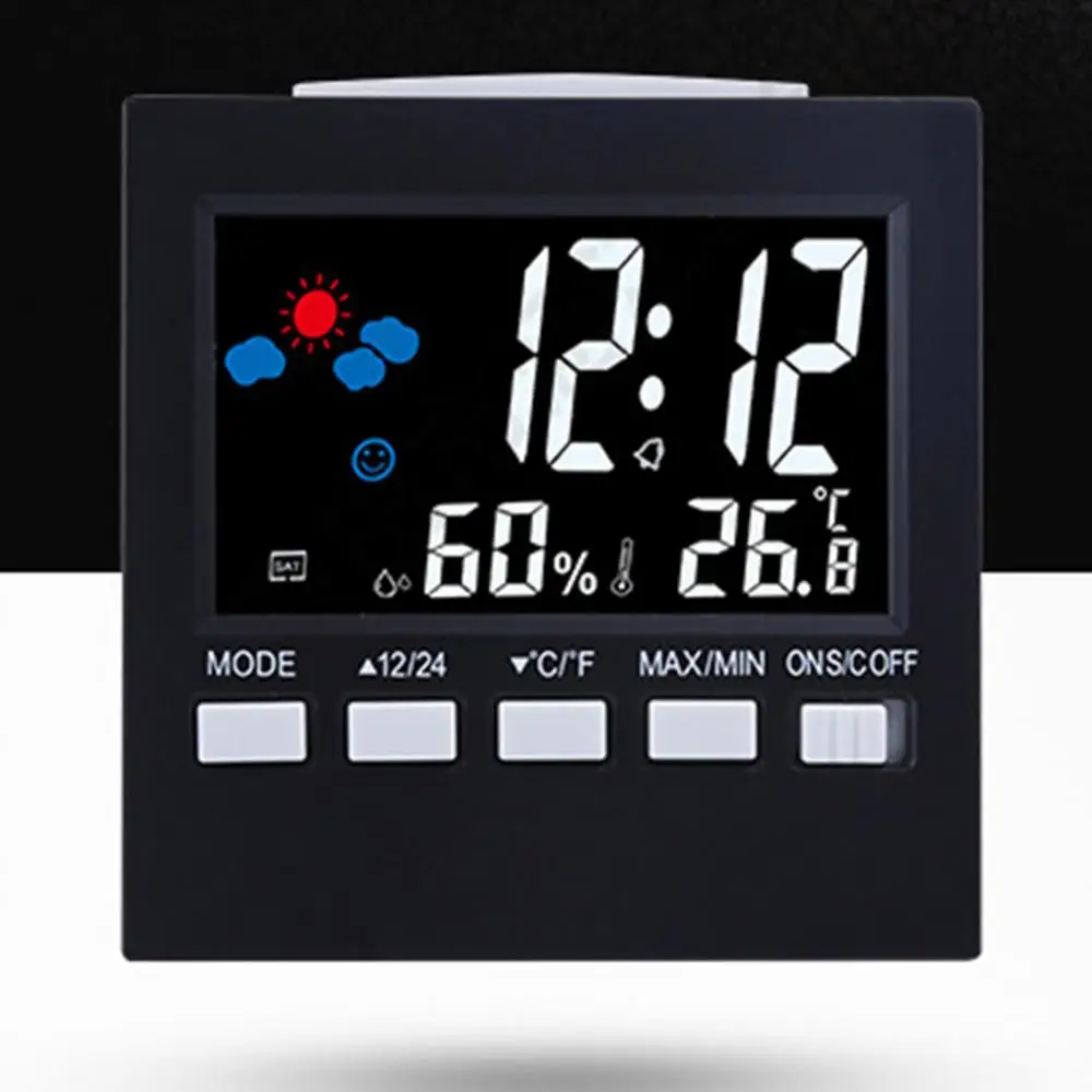 Цифровые электронные часы, Календарь с повтором, Будильник, светодиодный дисплей, Зеркало, Температура, питание от USB / AAA, Многофункциональный настольный Погодный режим Изображение 3