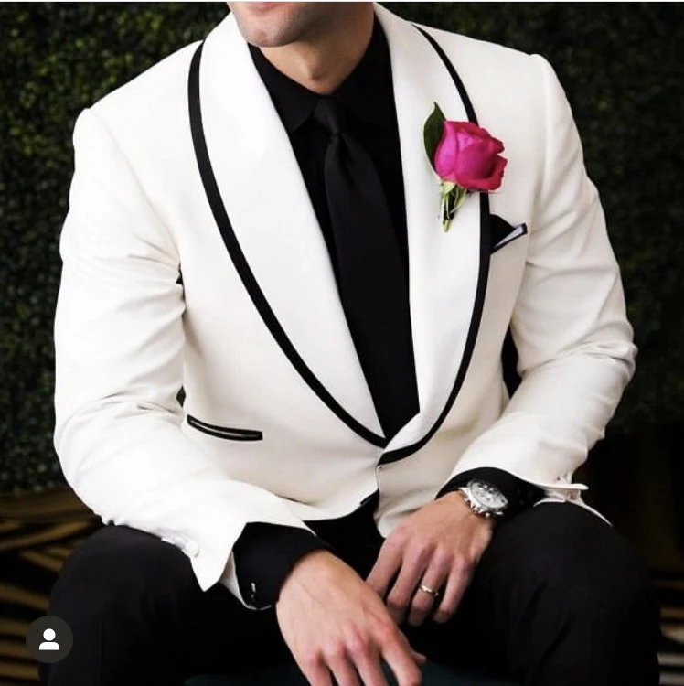 Элегантные Классические Мужские костюмы из 2 предметов, Пиджак, Брюки, Шаль С лацканами, Белые, Черные, Смокинги жениха на одной пуговице, Свадебные Костюмы Изображение 0
