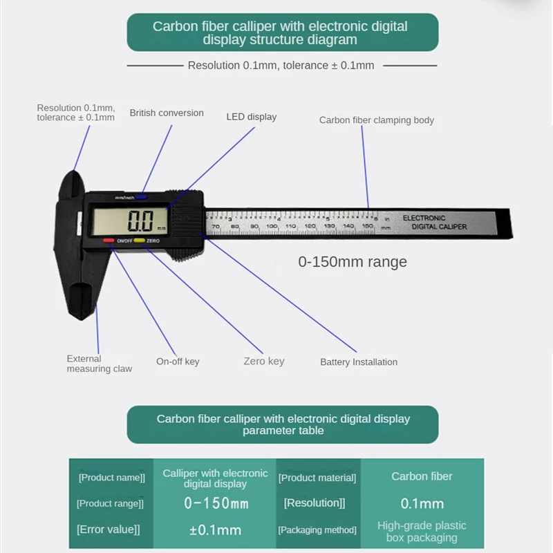 Электронный штангенциркуль с цифровым дисплеем 150 мм штангенциркуль с нониусом для домашнего высокоточного измерения Изображение 0