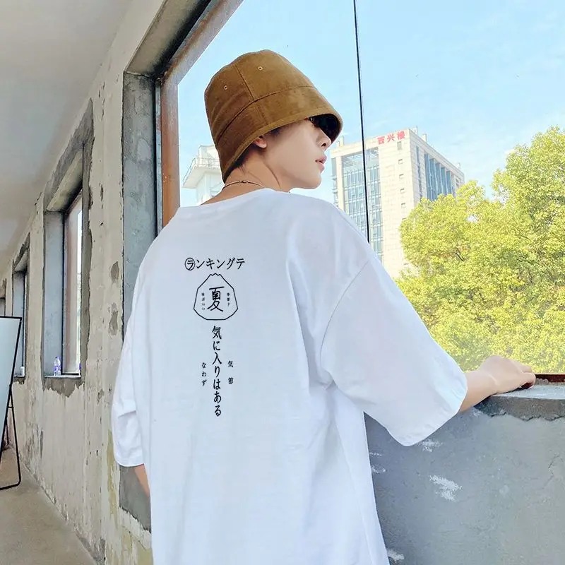 Японская футболка с короткими рукавами Для мужчин и женщин, Корейская свободная футболка в стиле харадзюку с простым принтом, тренд 2022, Летняя уличная одежда, свежий топ Изображение 2