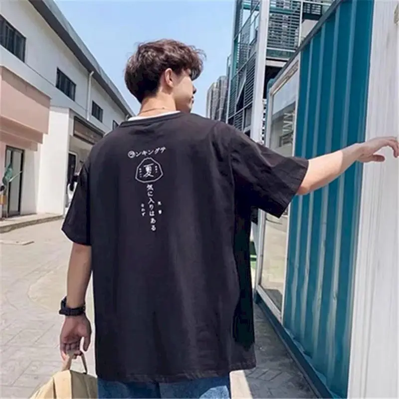 Японская футболка с короткими рукавами Для мужчин и женщин, Корейская свободная футболка в стиле харадзюку с простым принтом, тренд 2022, Летняя уличная одежда, свежий топ Изображение 4