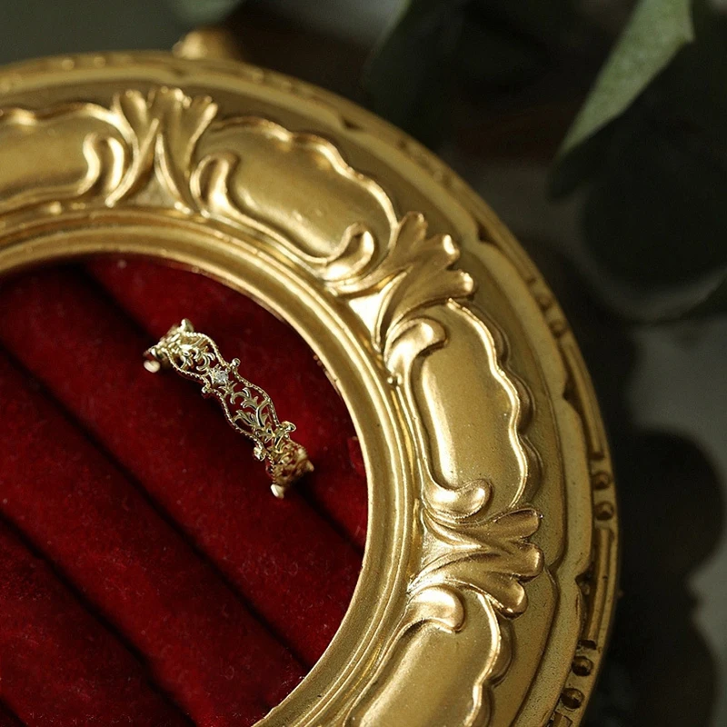 Японское легкое роскошное ретро полое кольцо на указательный палец из стерлингового серебра s925 пробы, позолоченное кольцо, женский дизайн ниши, украшения для рук Изображение 0