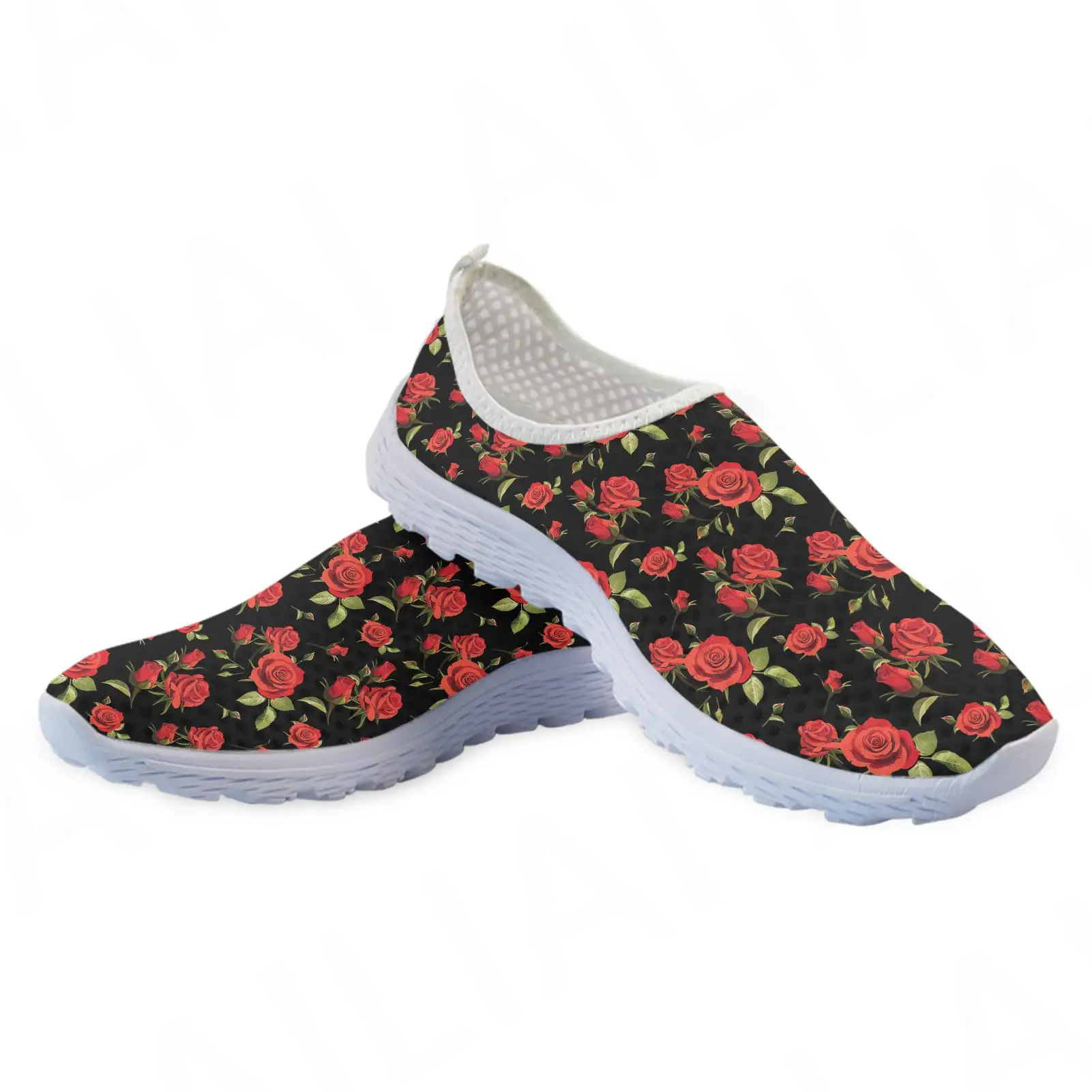 יפה רוז פרח הדפסת קל משקל לנשימה נעלי ריצה נעלי ספורט אור Mesh נשים של נעלי הליכה Sheos Изображение 3